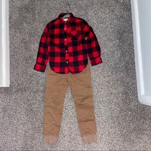 Red Flannel Shirt & Dress Pants Outfit - 4/5 T - Like New.